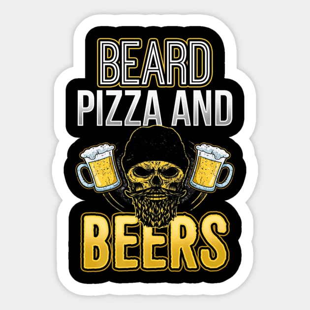 Beard Pizza And Beer Skull Sticker by Watermelon Wearing Sunglasses